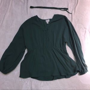 Dark Green Peasant Top